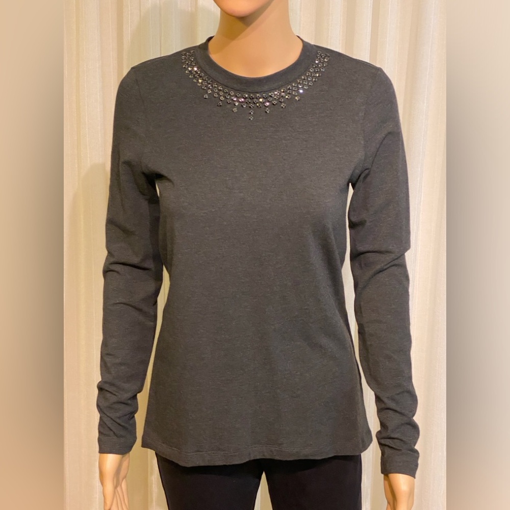 Brunello Cucinelli Dark Gray Top Sequin Embellished at Neck Womens Size XS